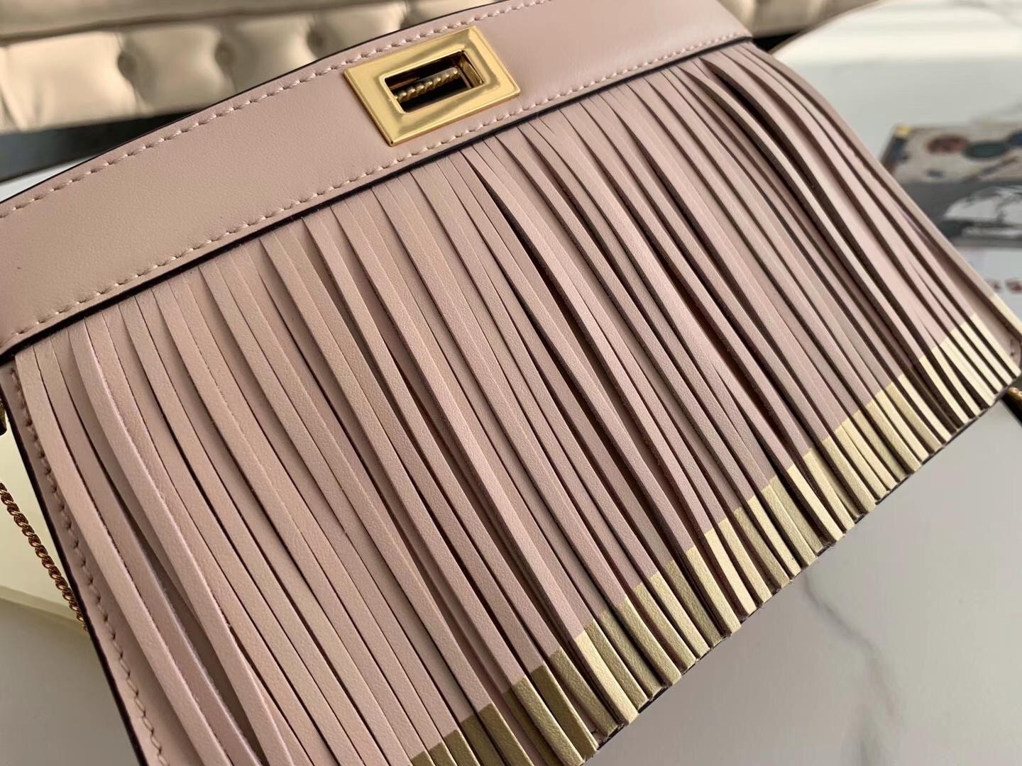 Fendi Pink Peekaboo ISeeU Pochette Bag With Fringes 491