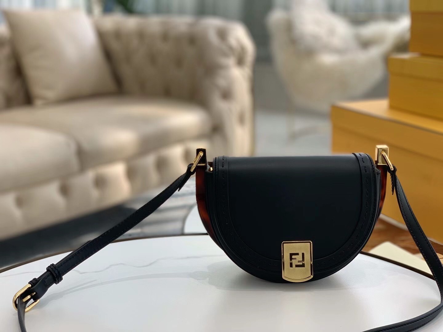 Fendi Moonlight Saddle Bag In Black Calfskin 965