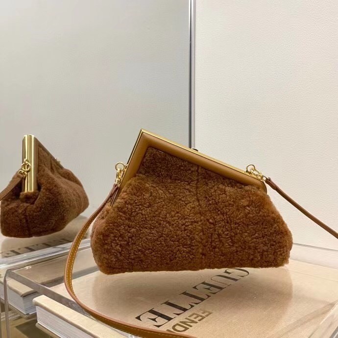 Fendi Small First Bag In Brown Wool Sheepskin  395