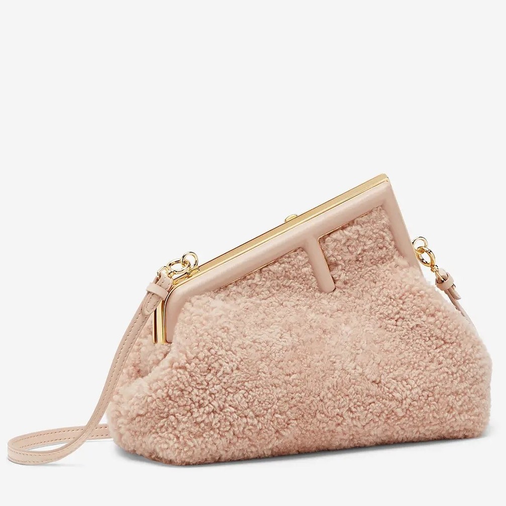 Fendi Small First Bag In Pink Wool Sheepskin  172