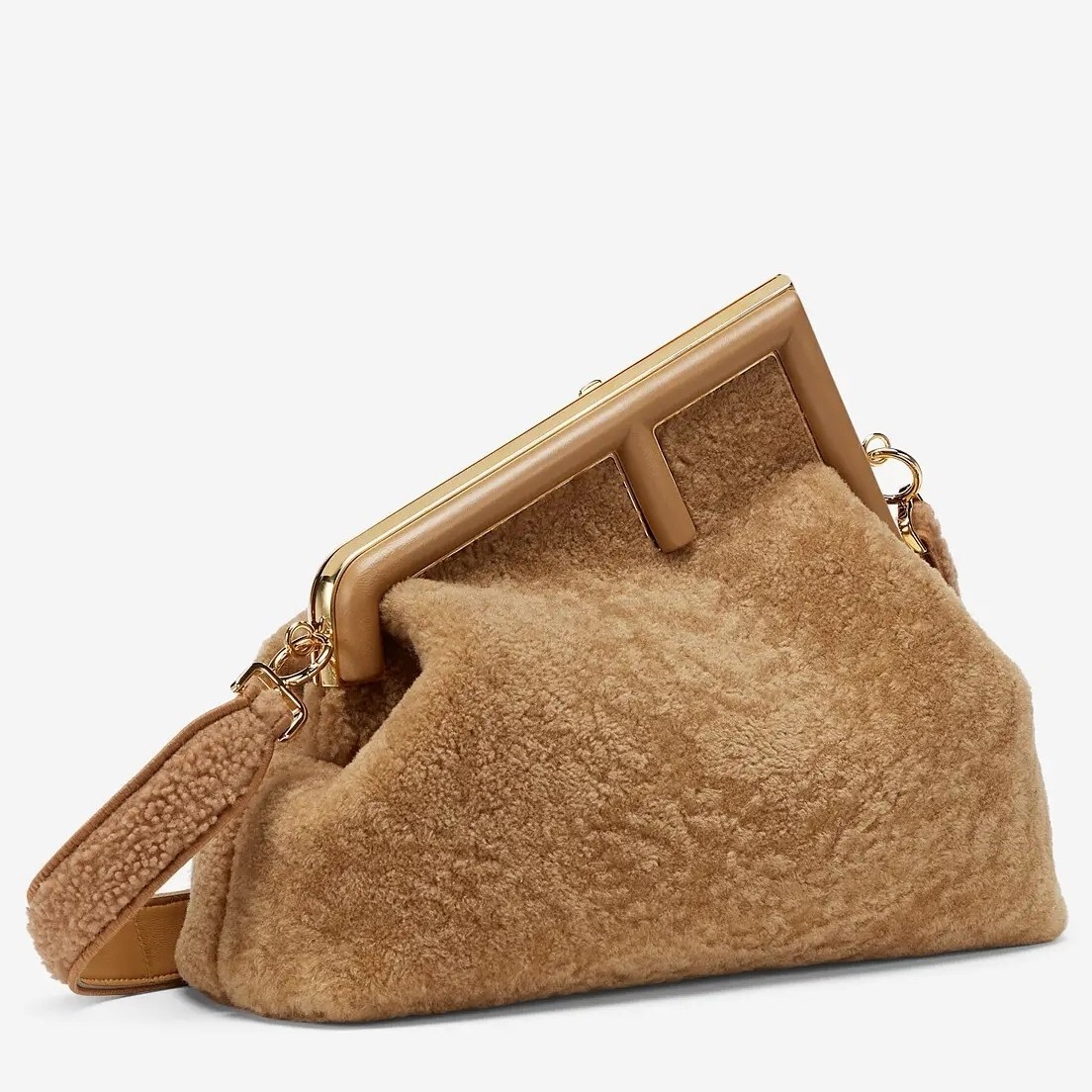 Fendi Medium First Bag In Brown Wool Sheepskin 192