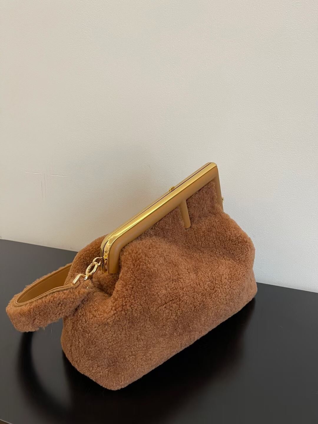 Fendi Medium First Bag In Brown Wool Sheepskin 192