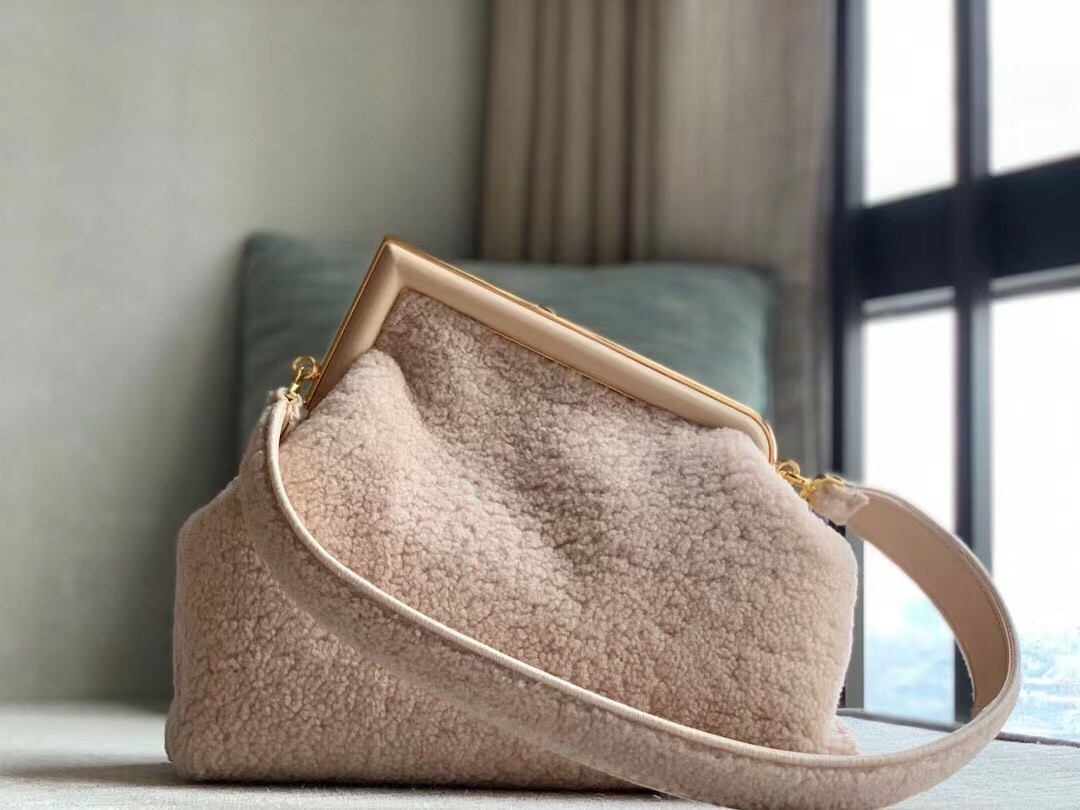 Fendi Medium First Bag In Pink Wool Sheepskin 236