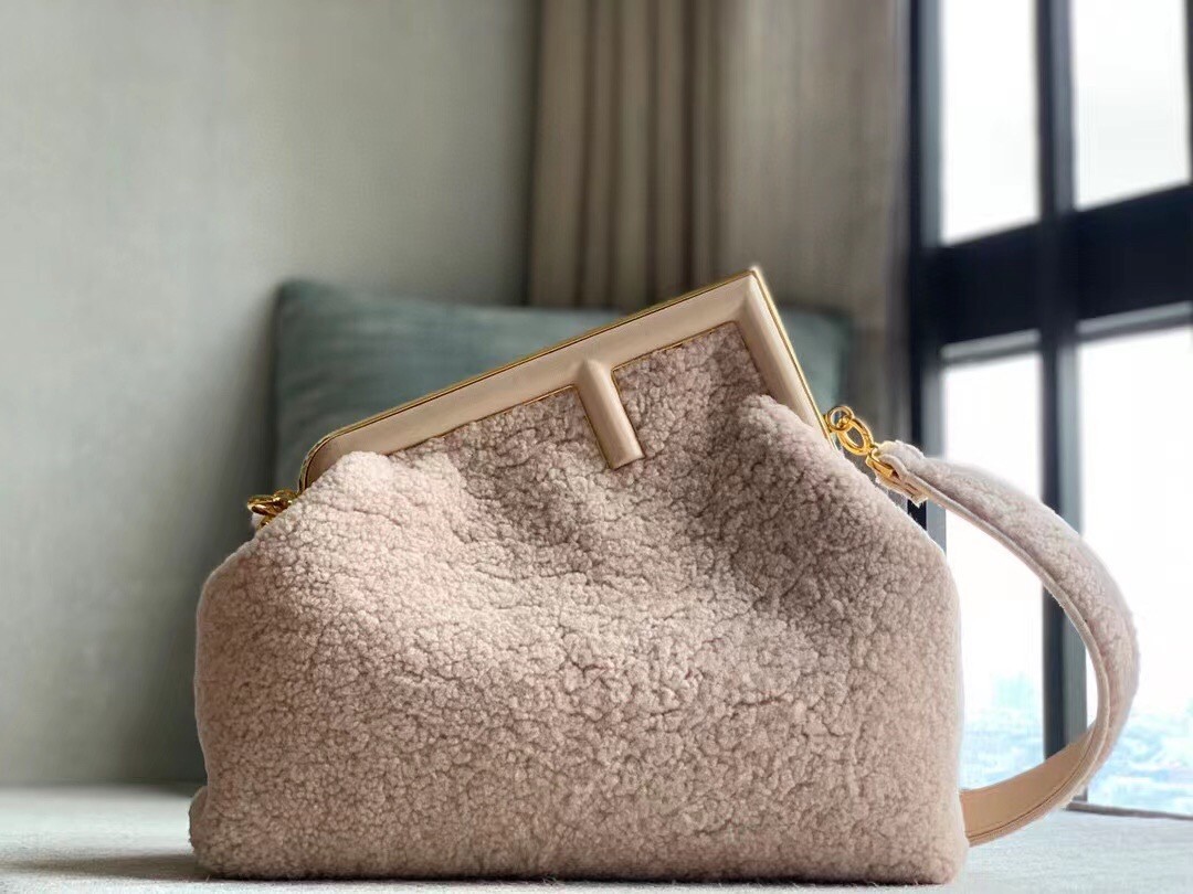 Fendi Medium First Bag In Pink Wool Sheepskin 236