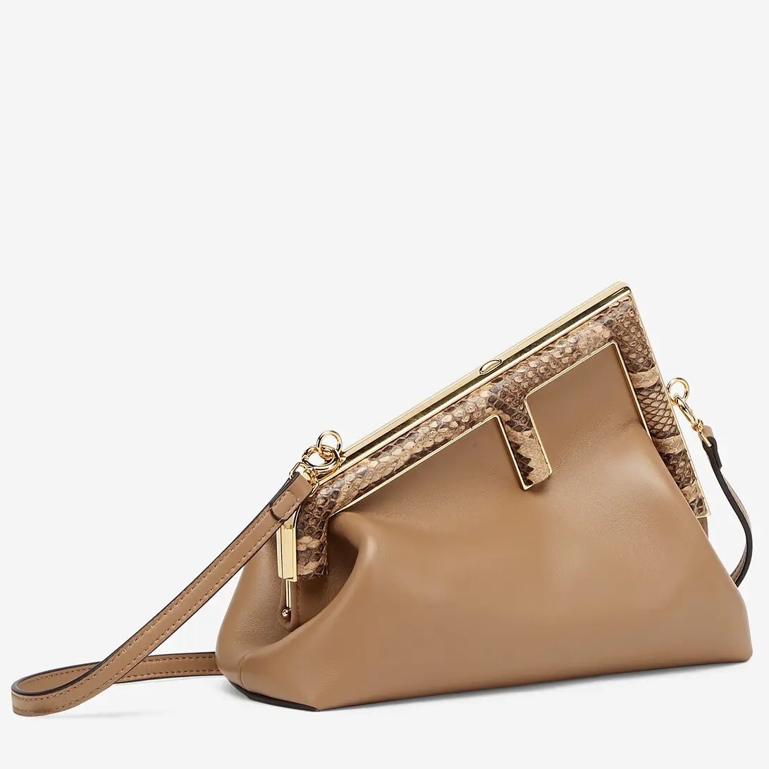 Fendi Small First Bag In Camel Leather with Python F 297