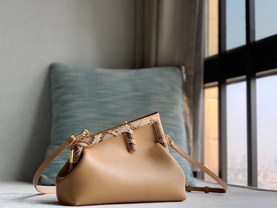 Fendi Small First Bag In Camel Leather with Python F 297