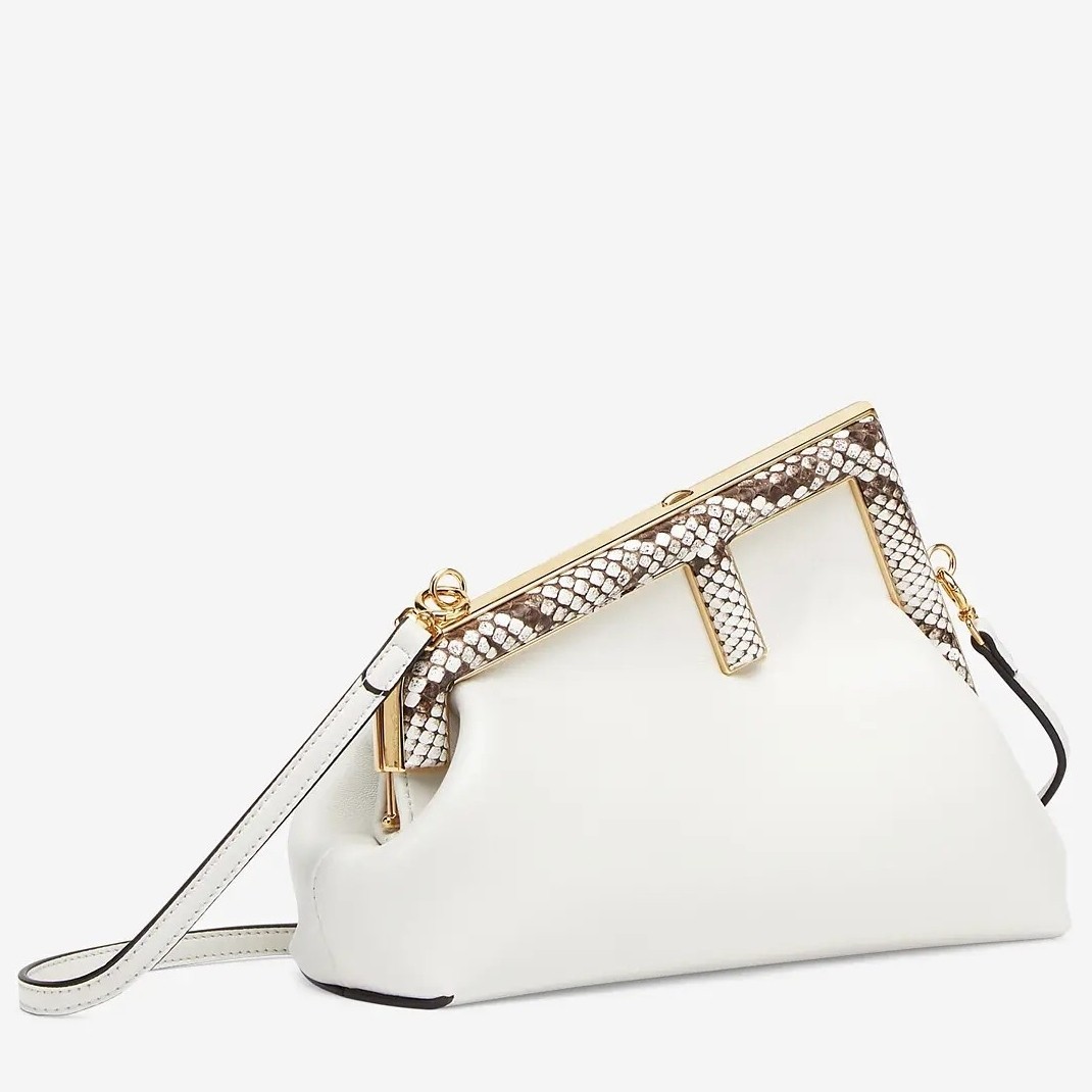 Fendi Small First Bag In White Leather with Python F 323