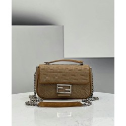 Fendi Midi Baguette Chain Bag In Beige FF Fabric 616