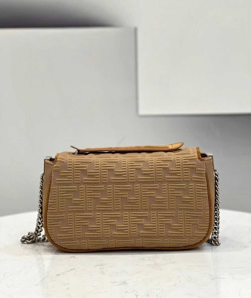 Fendi Midi Baguette Chain Bag In Beige FF Fabric 616