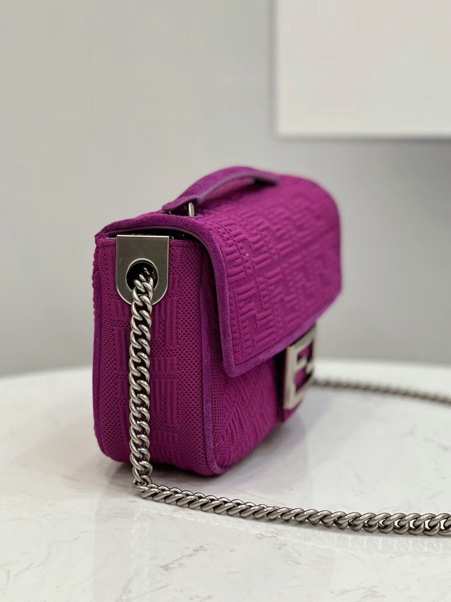 Fendi Midi Baguette Chain Bag In Fuchsia FF Fabric 652