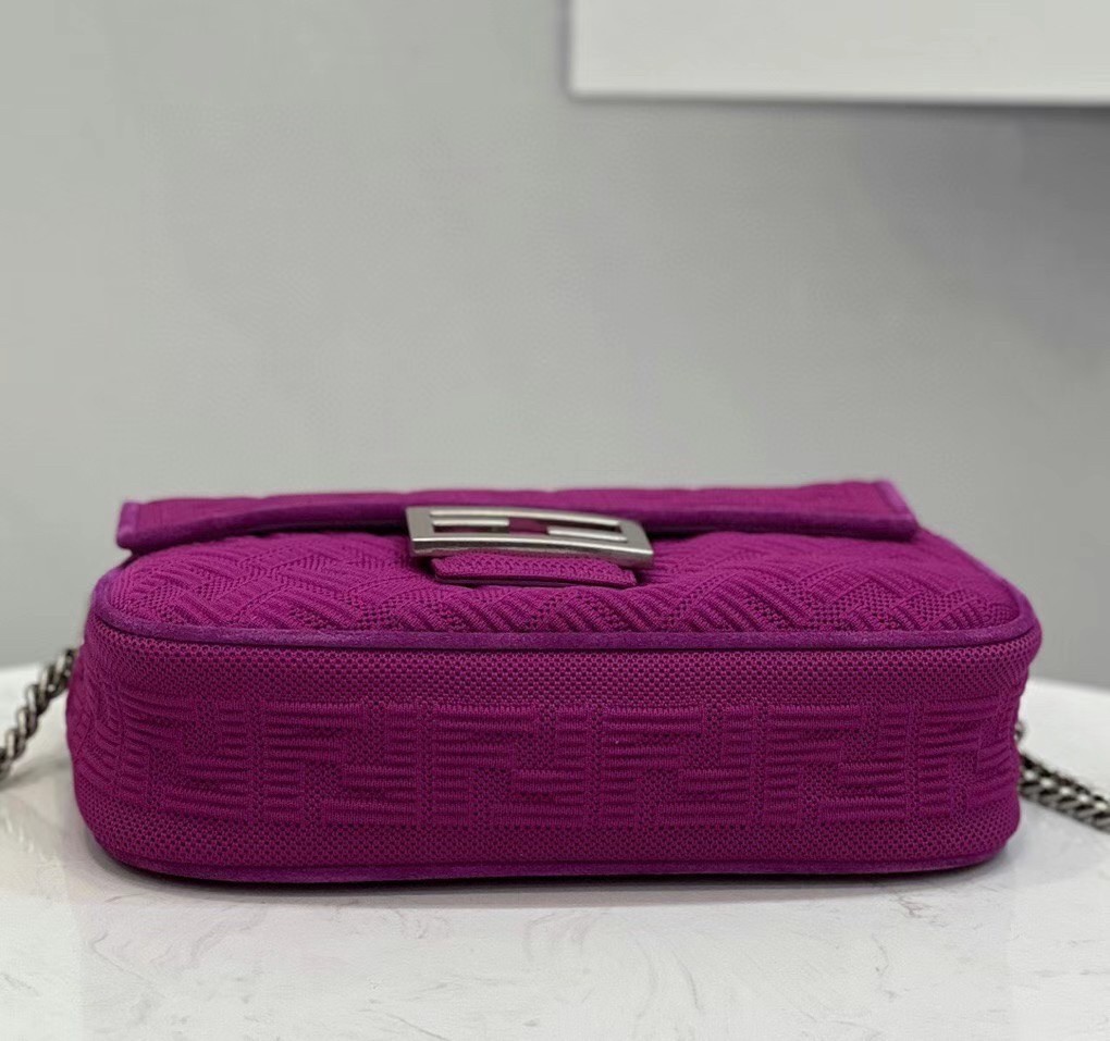 Fendi Midi Baguette Chain Bag In Fuchsia FF Fabric 652