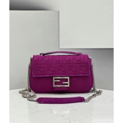 Fendi Midi Baguette Chain Bag In Fuchsia FF Fabric 652