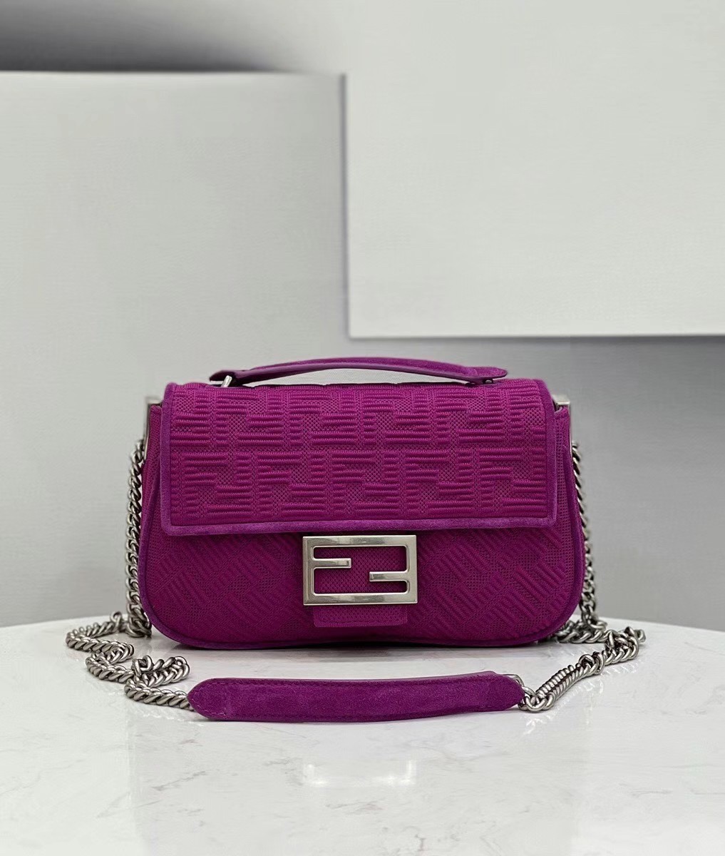 Fendi Midi Baguette Chain Bag In Fuchsia FF Fabric 652