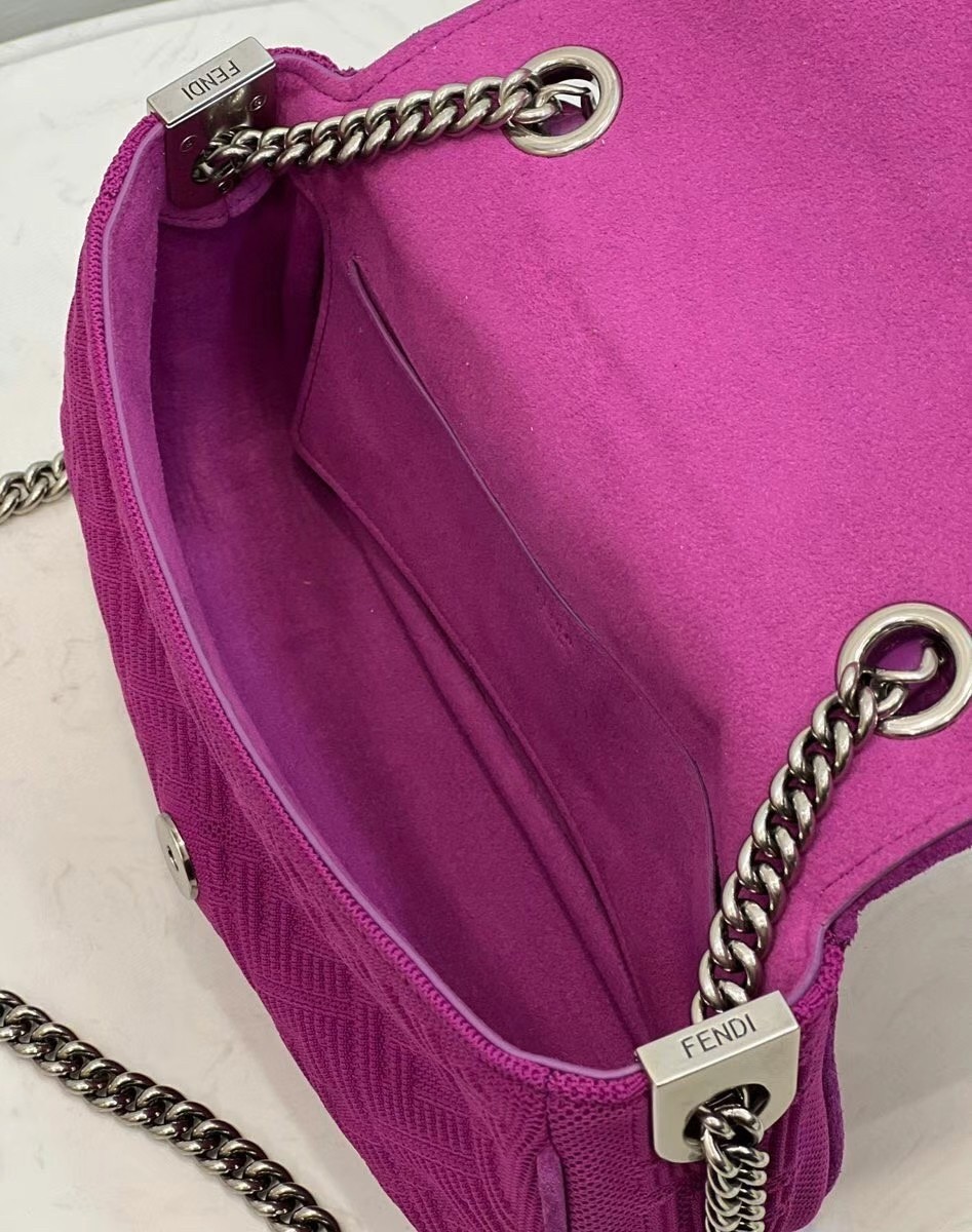 Fendi Midi Baguette Chain Bag In Fuchsia FF Fabric 652