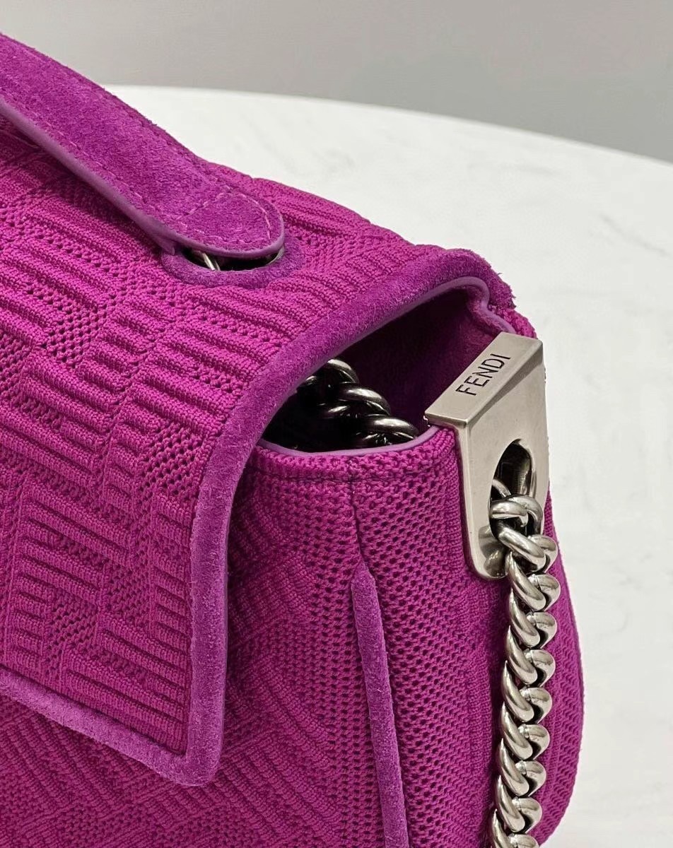 Fendi Midi Baguette Chain Bag In Fuchsia FF Fabric 652