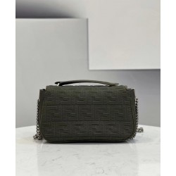 Fendi Midi Baguette Chain Bag In Green FF Fabric 085