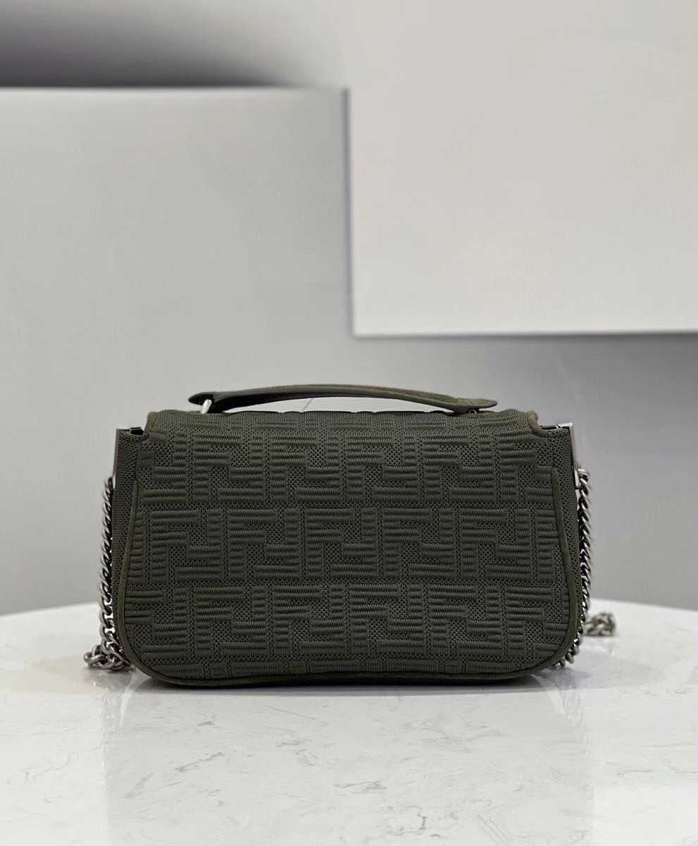 Fendi Midi Baguette Chain Bag In Green FF Fabric 085