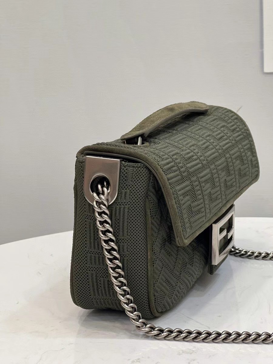 Fendi Midi Baguette Chain Bag In Green FF Fabric 085