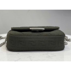 Fendi Midi Baguette Chain Bag In Green FF Fabric 085