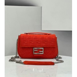 Fendi Midi Baguette Chain Bag In Piment FF Fabric 123