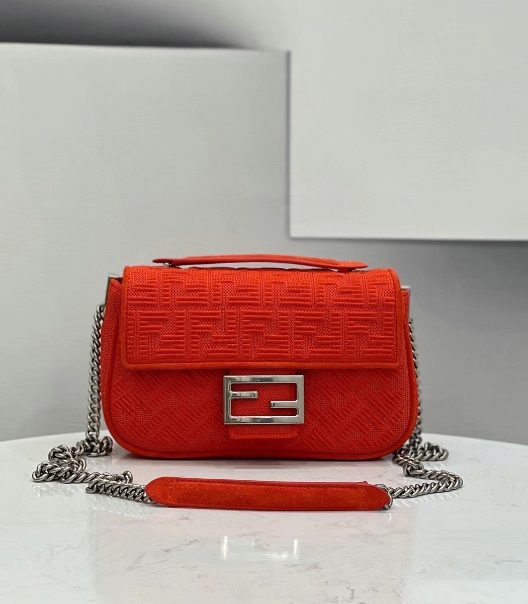 Fendi Midi Baguette Chain Bag In Piment FF Fabric 123