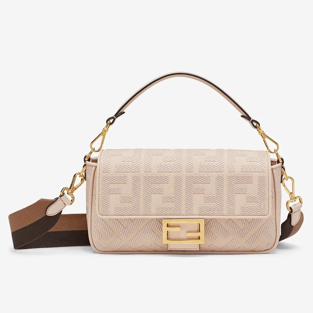 Fendi Medium Baguette Bag In Pink FF Canvas 259