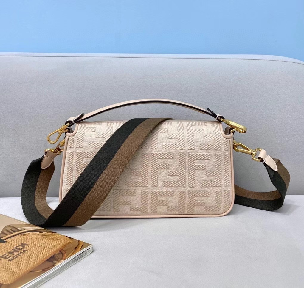 Fendi Medium Baguette Bag In Pink FF Canvas 259