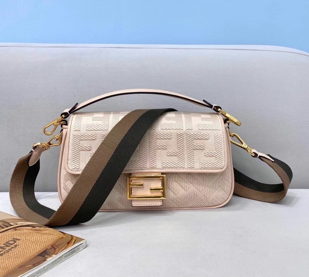 Fendi Medium Baguette Bag In Pink FF Canvas 259