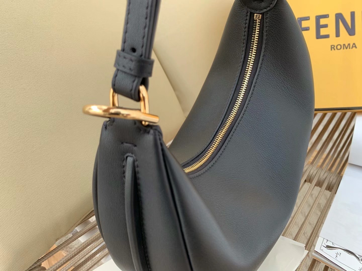 Fendi Fendigraphy Small Hobo Bag In Black Leather 465