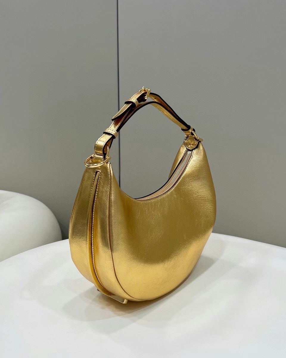 Fendi Fendigraphy Small Hobo Bag In Gold Laminated Leather 579