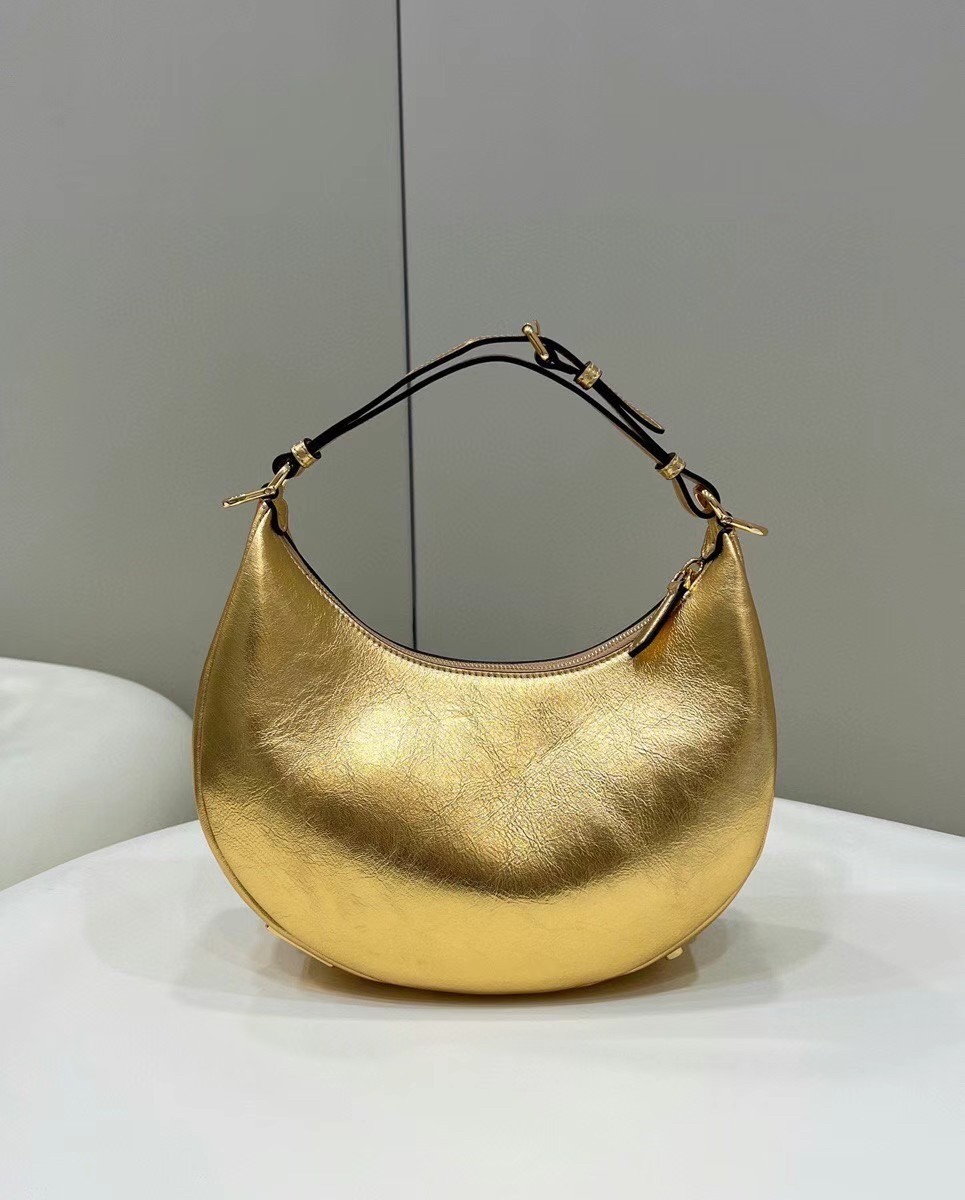 Fendi Fendigraphy Small Hobo Bag In Gold Laminated Leather 579