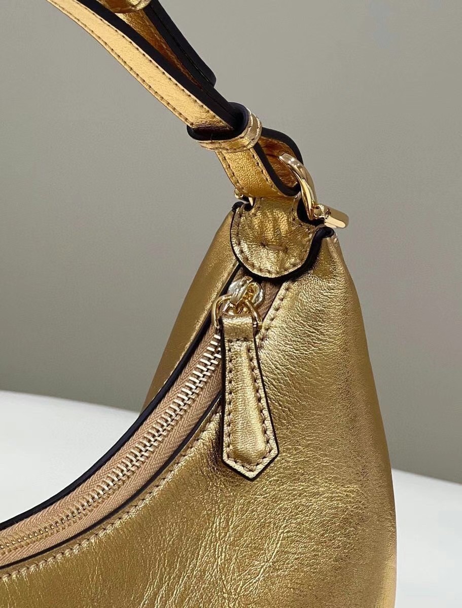 Fendi Fendigraphy Small Hobo Bag In Gold Laminated Leather 579