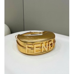 Fendi Fendigraphy Small Hobo Bag In Gold Laminated Leather 579