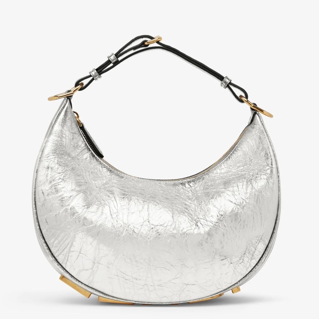 Fendi Fendigraphy Small Hobo Bag In Silver Laminated Leather 620