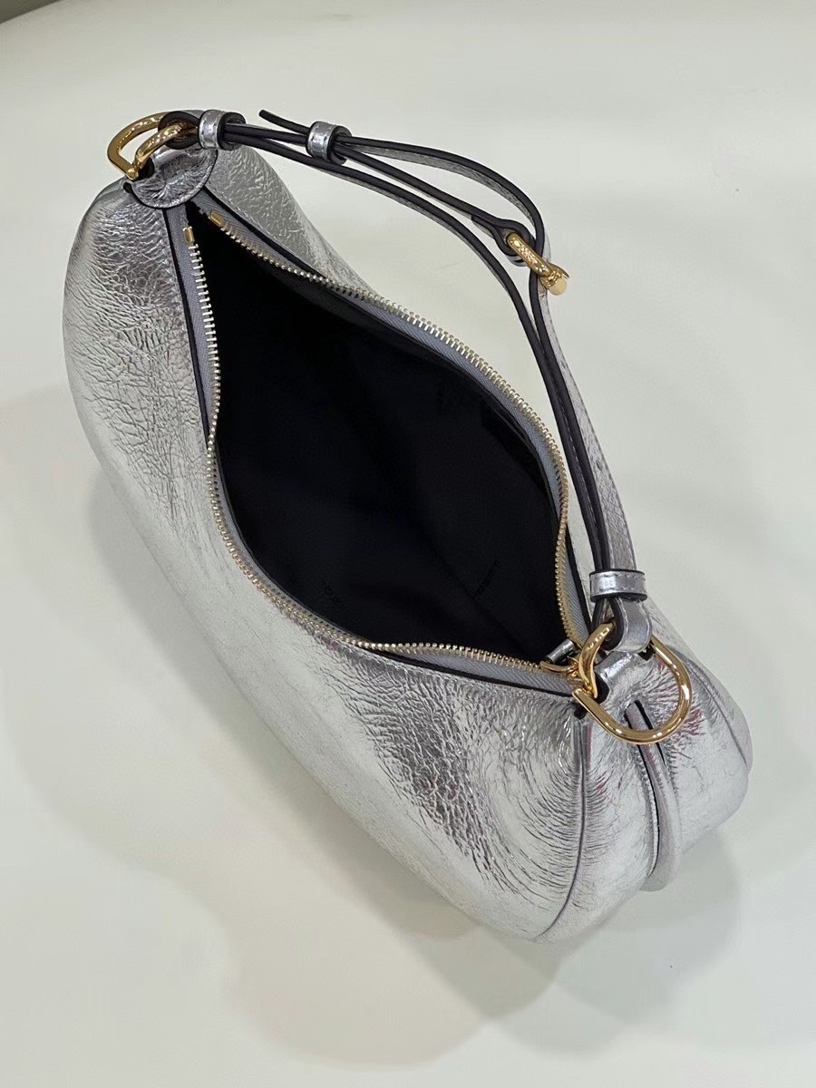 Fendi Fendigraphy Small Hobo Bag In Silver Laminated Leather 620