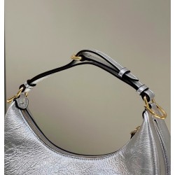 Fendi Fendigraphy Small Hobo Bag In Silver Laminated Leather 620