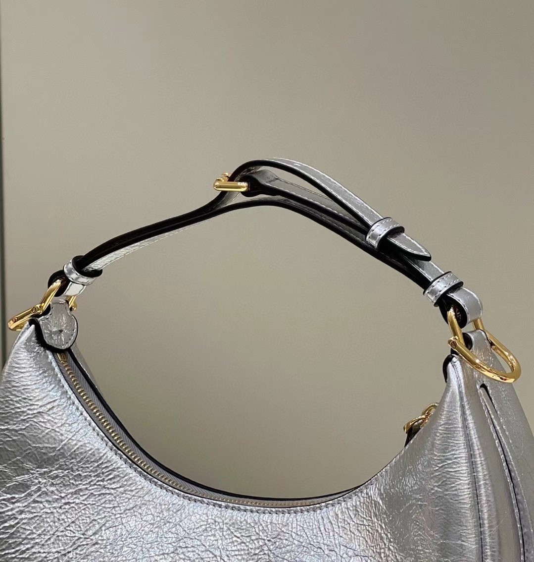 Fendi Fendigraphy Small Hobo Bag In Silver Laminated Leather 620