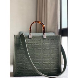 Fendi Sunshine Medium Shopper Bag In Green FF Fabric 694