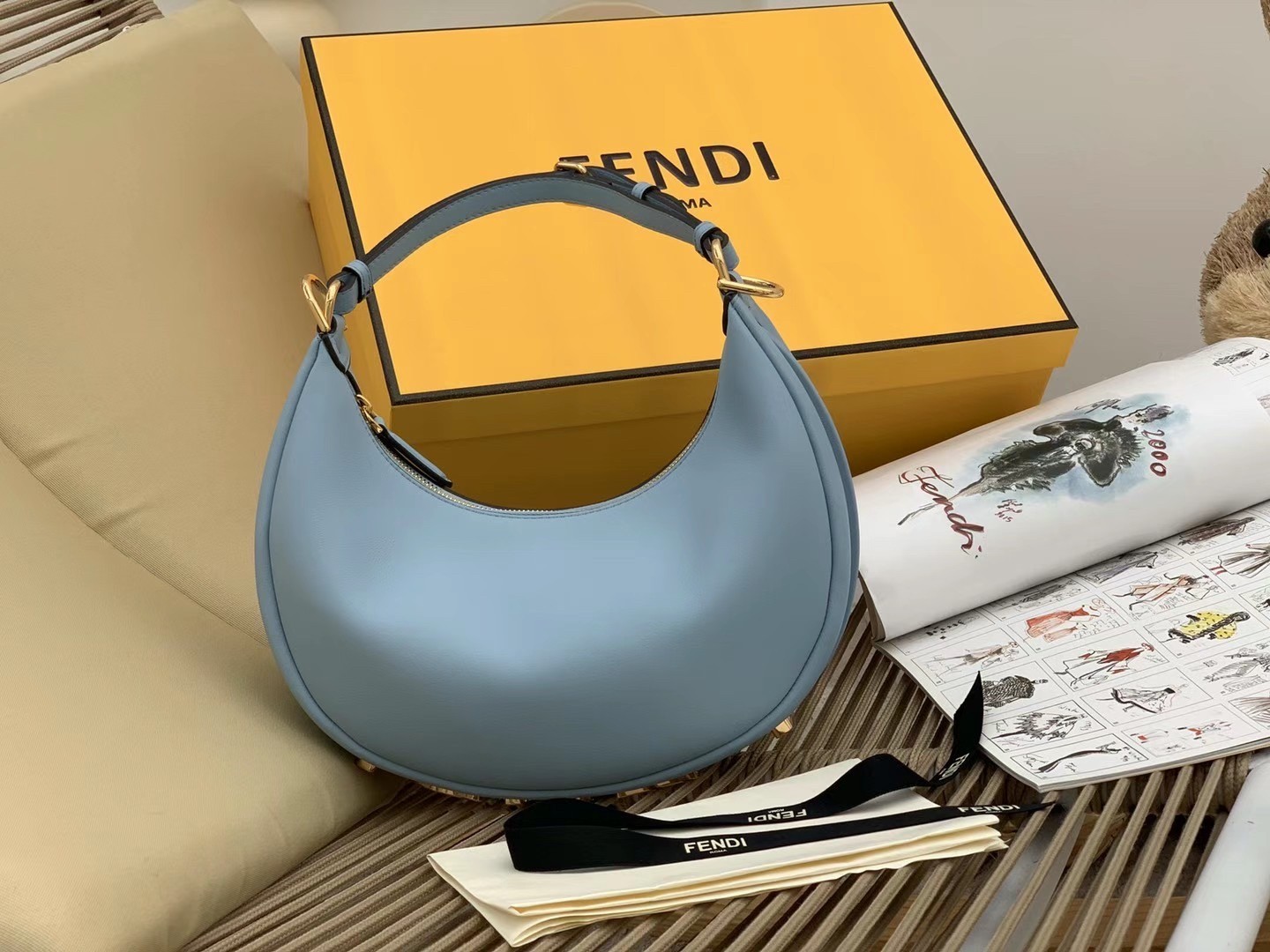 Fendi Fendigraphy Small Hobo Bag In Light Blue Leather 890