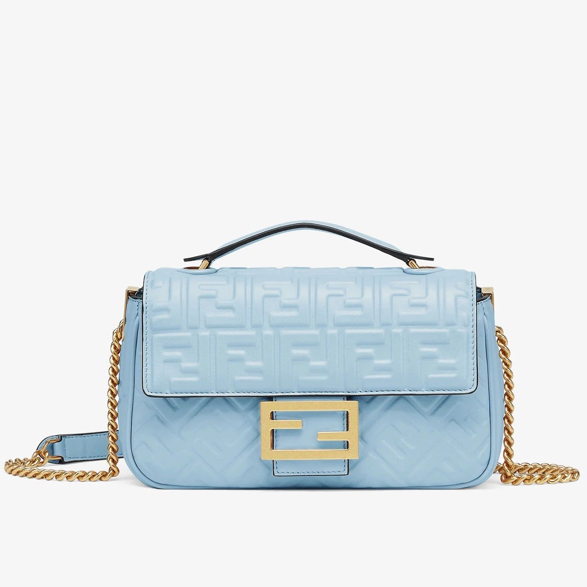 Fendi Baguette Chain Midi Bag In Blue Nappa Leather 790