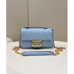 Fendi Baguette Chain Midi Bag In Blue Nappa Leather 790