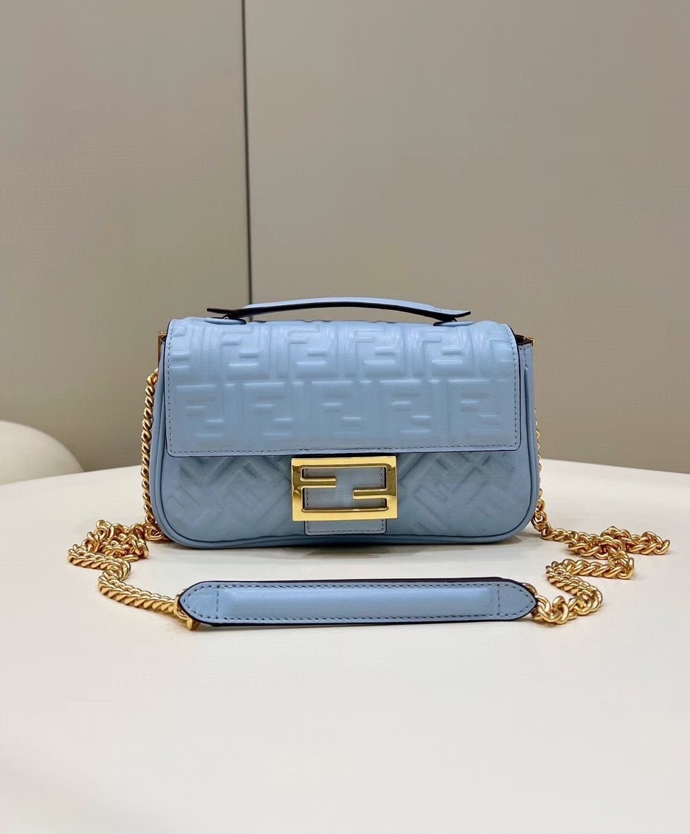 Fendi Baguette Chain Midi Bag In Blue Nappa Leather 790