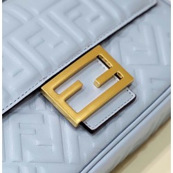 Fendi Baguette Chain Midi Bag In Blue Nappa Leather 790