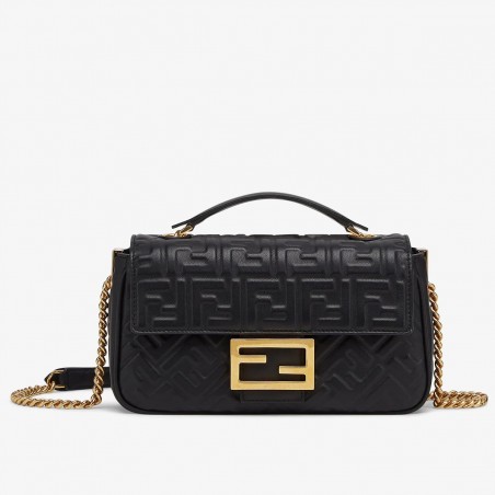 Fendi Baguette Chain Midi Bag In Black Nappa Leather 819