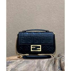 Fendi Baguette Chain Midi Bag In Black Nappa Leather 819