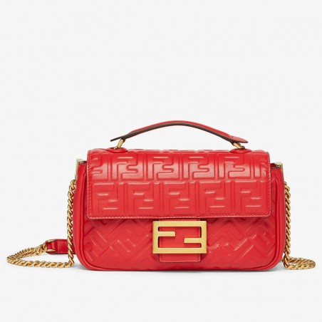 Fendi Baguette Chain Midi Bag In Red Nappa Leather 901