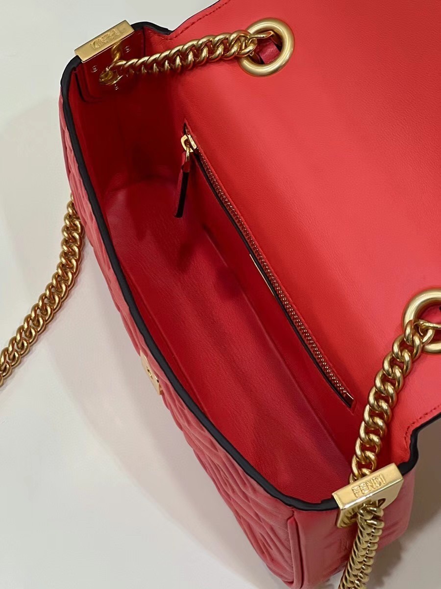 Fendi Baguette Chain Midi Bag In Red Nappa Leather 901