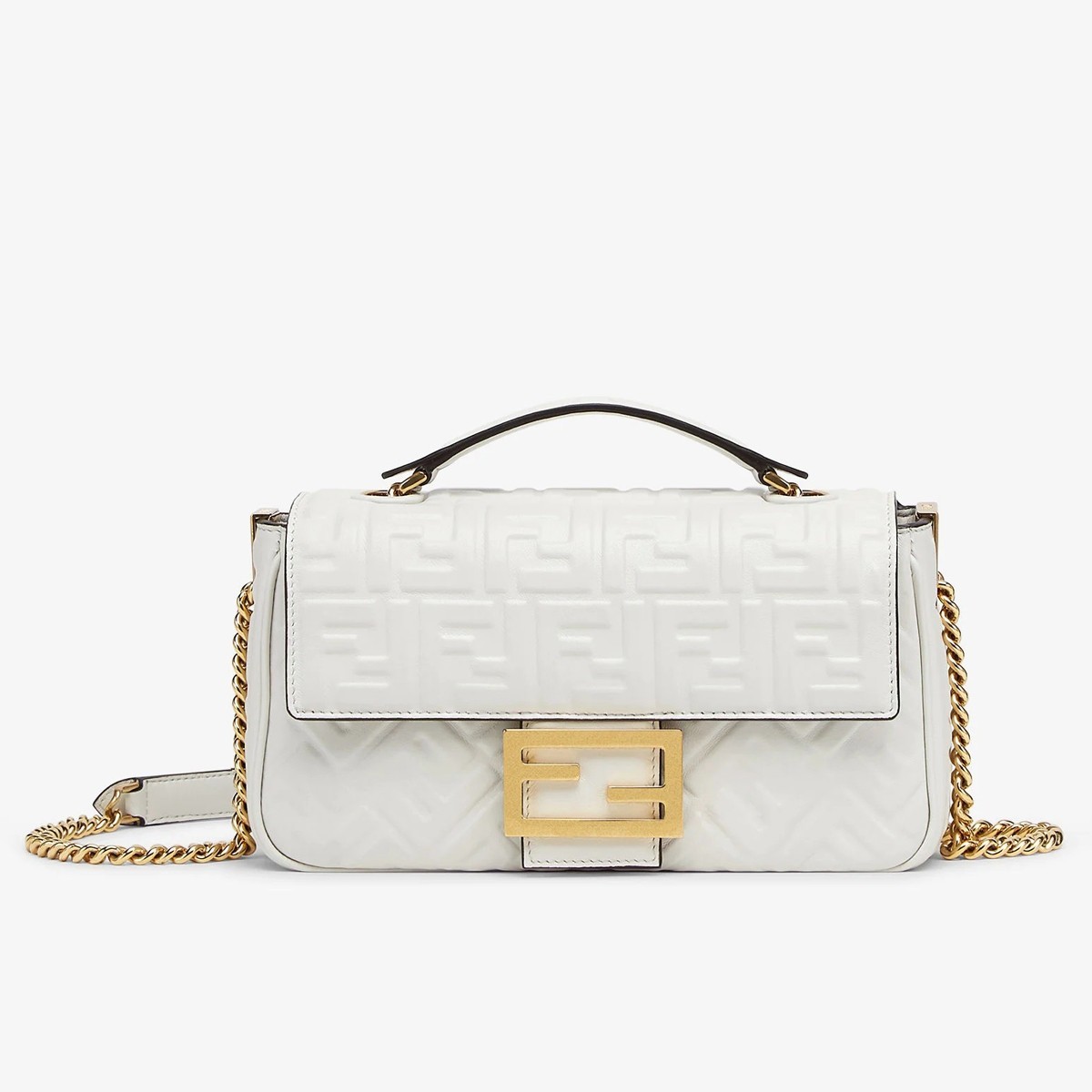 Fendi Baguette Chain Midi Bag In White Nappa Leather 922