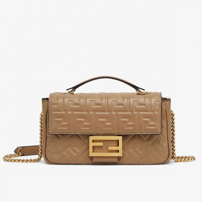 Fendi Baguette Chain Midi Bag In Taupe Nappa Leather 944