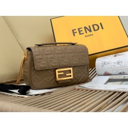 Fendi Baguette Chain Midi Bag In Taupe Nappa Leather 944